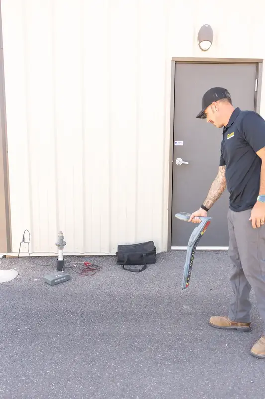 Element technician tracing a buried water line in St. George, UT
