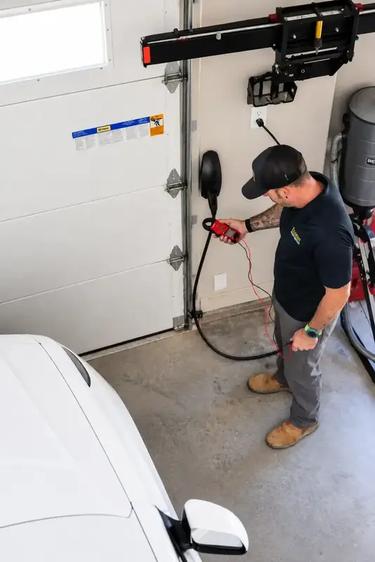 Overhead EV charger garage inspection in St. George, UT