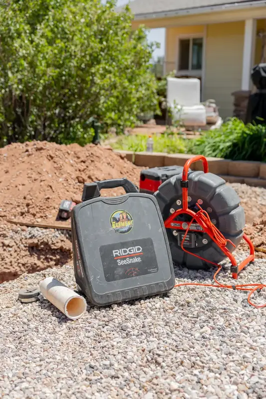 Sewer camera reel ready at a job site in St. George, UT