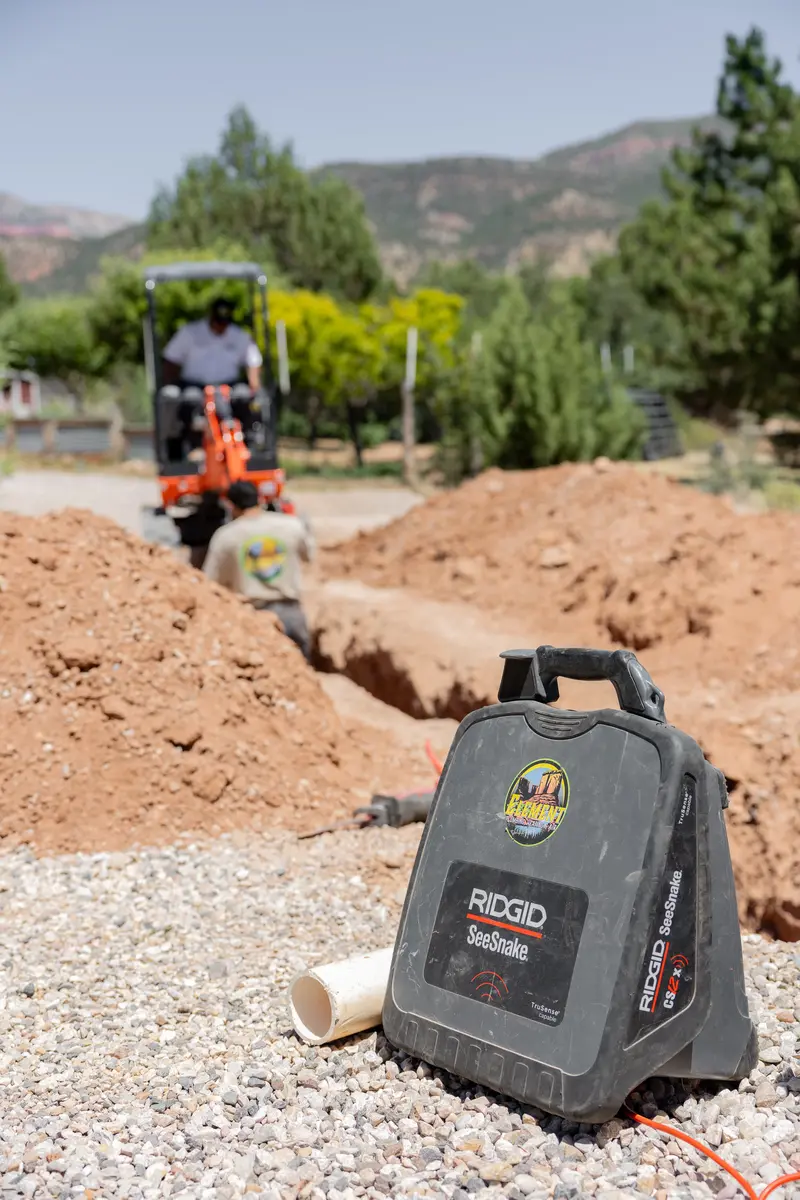 Sewer inspection camera at a trench in St. George, UT