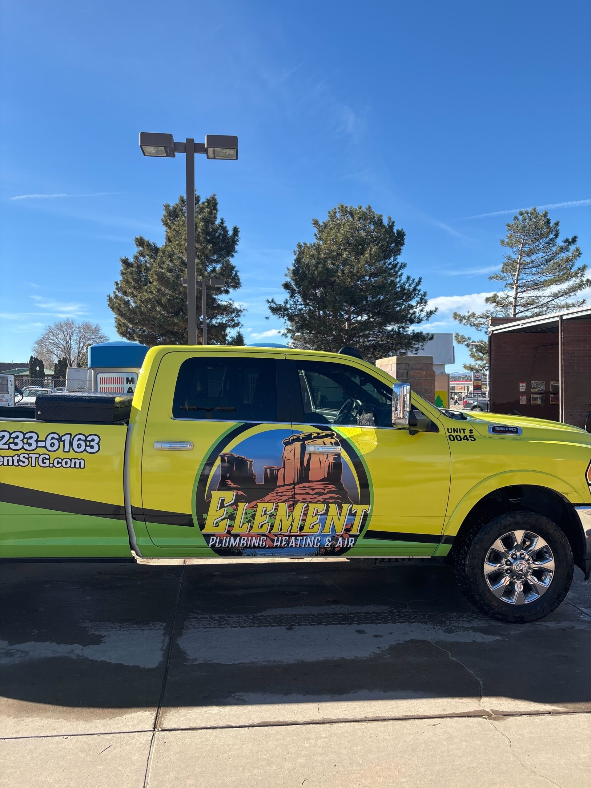 Element Plumbing Truck at a customers house in St George Utah